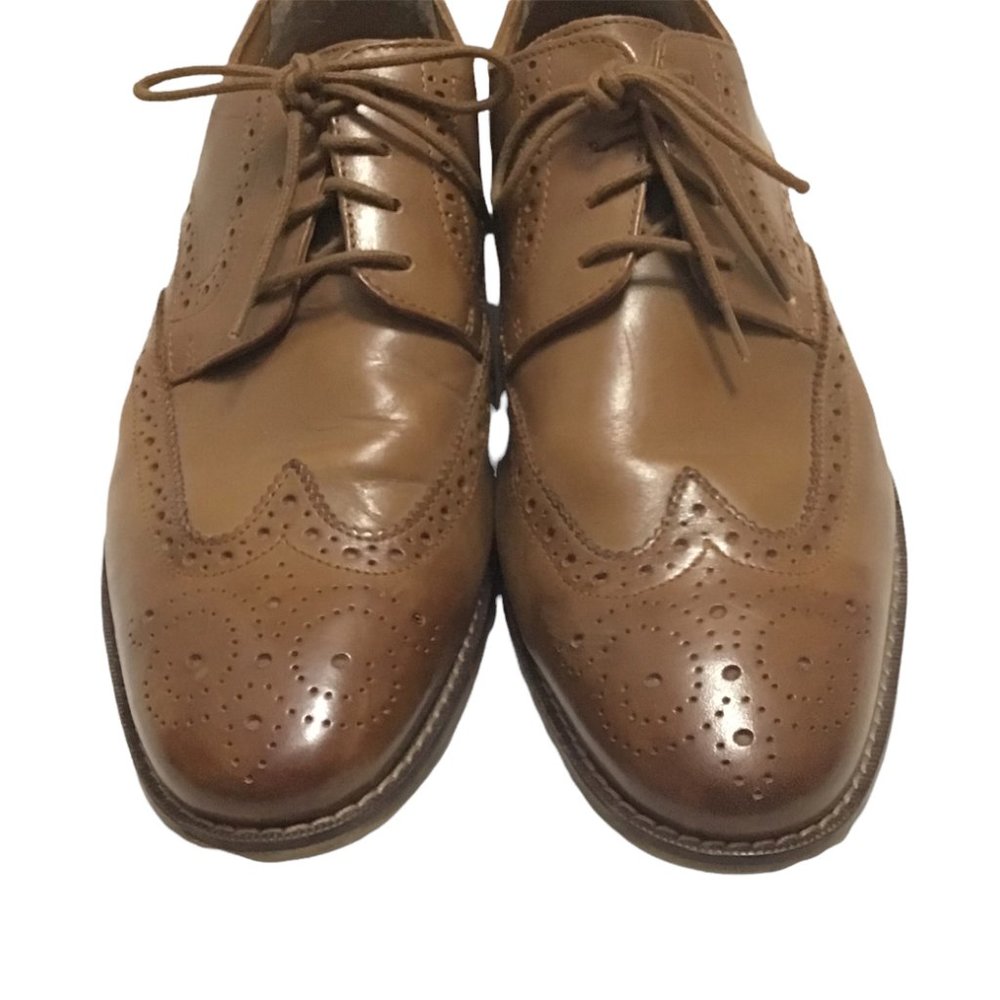 Florshiem Mens Sz 9D Light Brown Leather Wingtip Brogue Oxford Dress Shoes